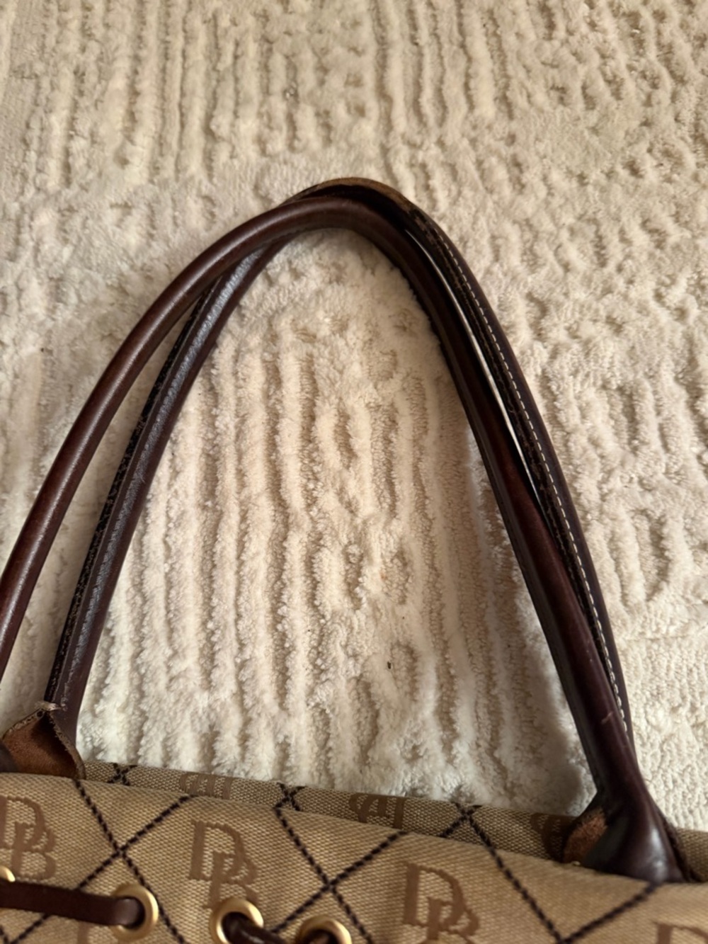 Dooney & Bourke DB Monogram Canvas Satchel Brown Leather Trim Shoulder Bag - Picture 11 of 11